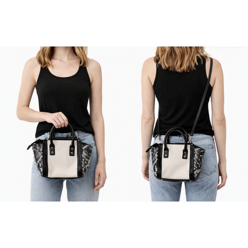 Vintage Signature Collection Small Tote Bag Black/White w/Faux Snakeskin Trim